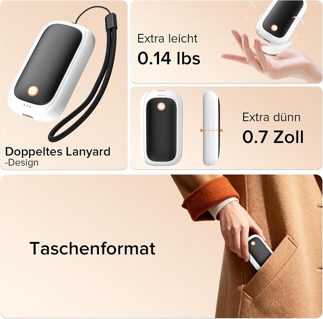 2er-Pack Wiederaufladbare Handwärmer, Magnetische Elektrische Handwärmer Taschen, 12 Stunden Maximal