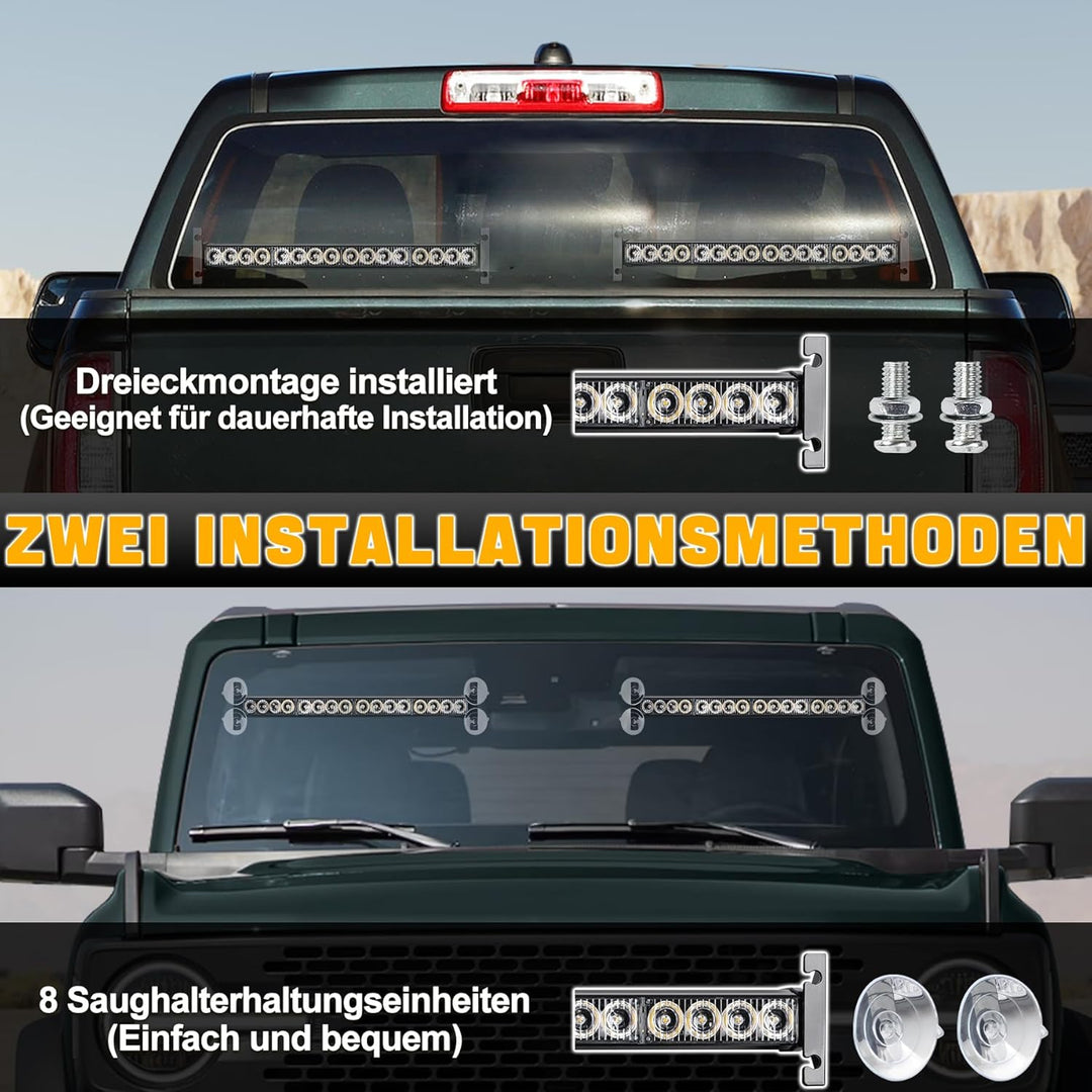ROUTEKING 12V/24V Warnleuchte 32 LED Frontblitzer - 23 Modi Blitzleuchte 2x42.6cm Starker Rundumleuc