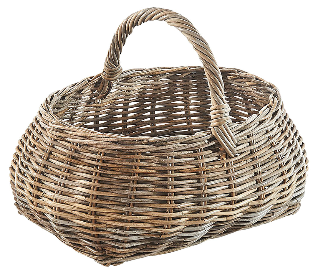 Kobolo Rattankorb Einkaufskorb Korb mit Henkel aus Rattan in kubu Grey