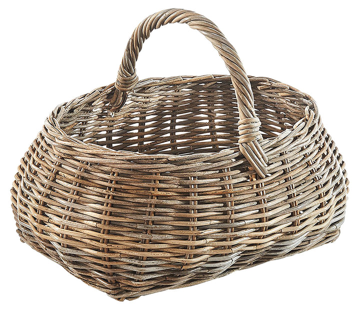 Kobolo Rattankorb Einkaufskorb Korb mit Henkel aus Rattan in kubu Grey