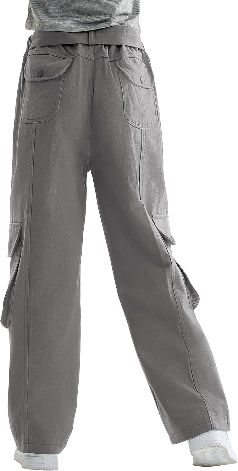 Rolanko Baggy Cargo Jeans für Mädchen, Elastische Hose mit Hoher Taille und Weitem Bein Y2K Jeanshos