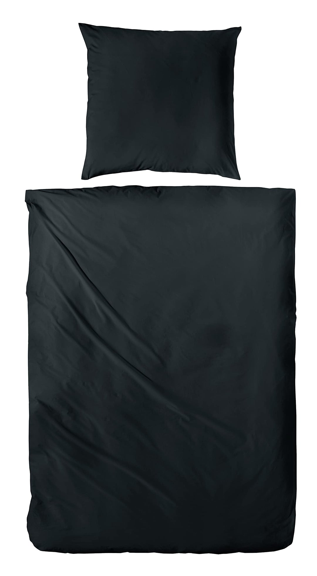 Beddress - Luxus-Satin-Bettwäsche, Uni Schwarz, 200x200 + 2x80x80 cm, 100% gekämmte Baumwolle, OekoT