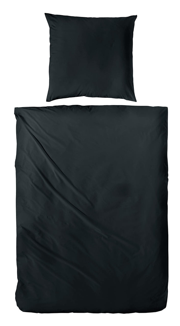 Beddress - Luxus-Satin-Bettwäsche, Uni Schwarz, 200x200 + 2x80x80 cm, 100% gekämmte Baumwolle, OekoT