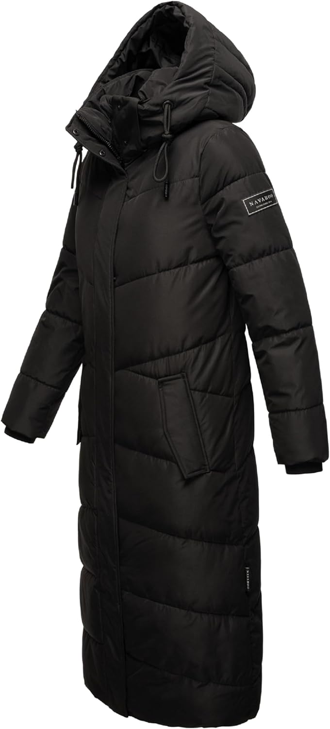 Navahoo Damen Wintermantel Steppmantel extralang mit Abnehmbarer Kapuze Hingucker XIV XS-XXL XS Schw