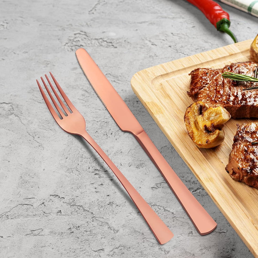 Bestdin Besteck Set 6 Personen, 24 teilig Edelstahl Besteckset Roségold Matt Essbesteck Set mit Mess