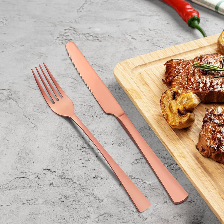 Bestdin Besteck Set 6 Personen, 24 teilig Edelstahl Besteckset Roségold Matt Essbesteck Set mit Mess