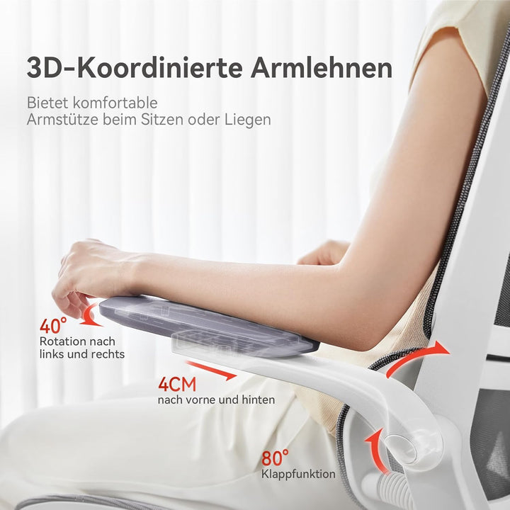 SIHOO M59AS Ergonomischer Bürostuhl mit 3D-koordinierbaren, hochklappbaren Armlehnen, Doppelsitzlehn