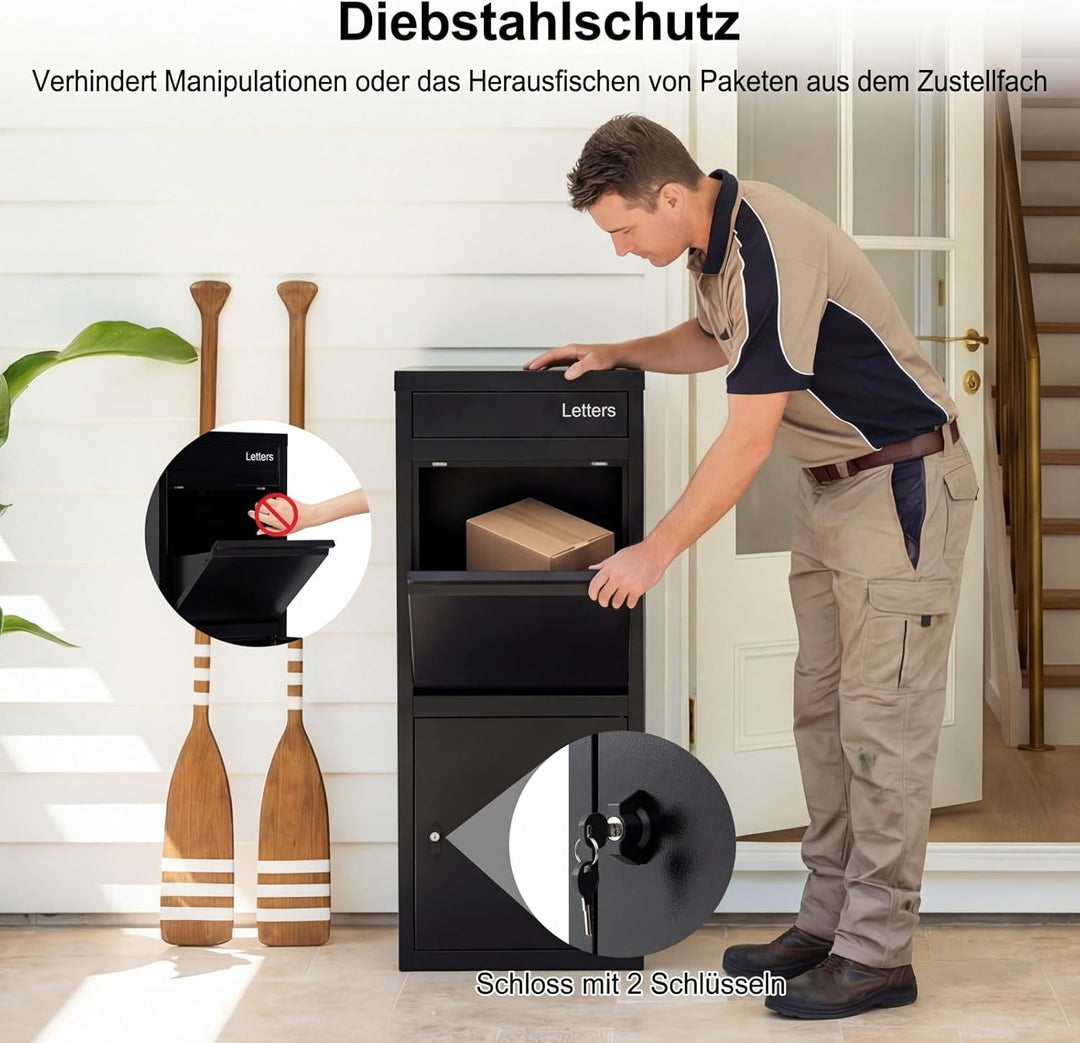 COSTWAY Paketbox, Paketbriefkasten mit Paketfach, Brief- und Paketabgabeschlitz, Postbox aus Metall