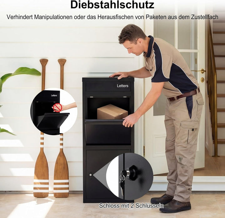 COSTWAY Paketbox, Paketbriefkasten mit Paketfach, Brief- und Paketabgabeschlitz, Postbox aus Metall