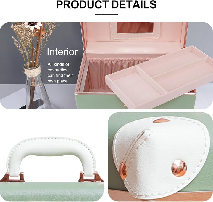 urecity Vintage Leder Kosmetikkoffer mit Spiegel - Hartschale Schminkkoffer für Damen, Reise Make-up