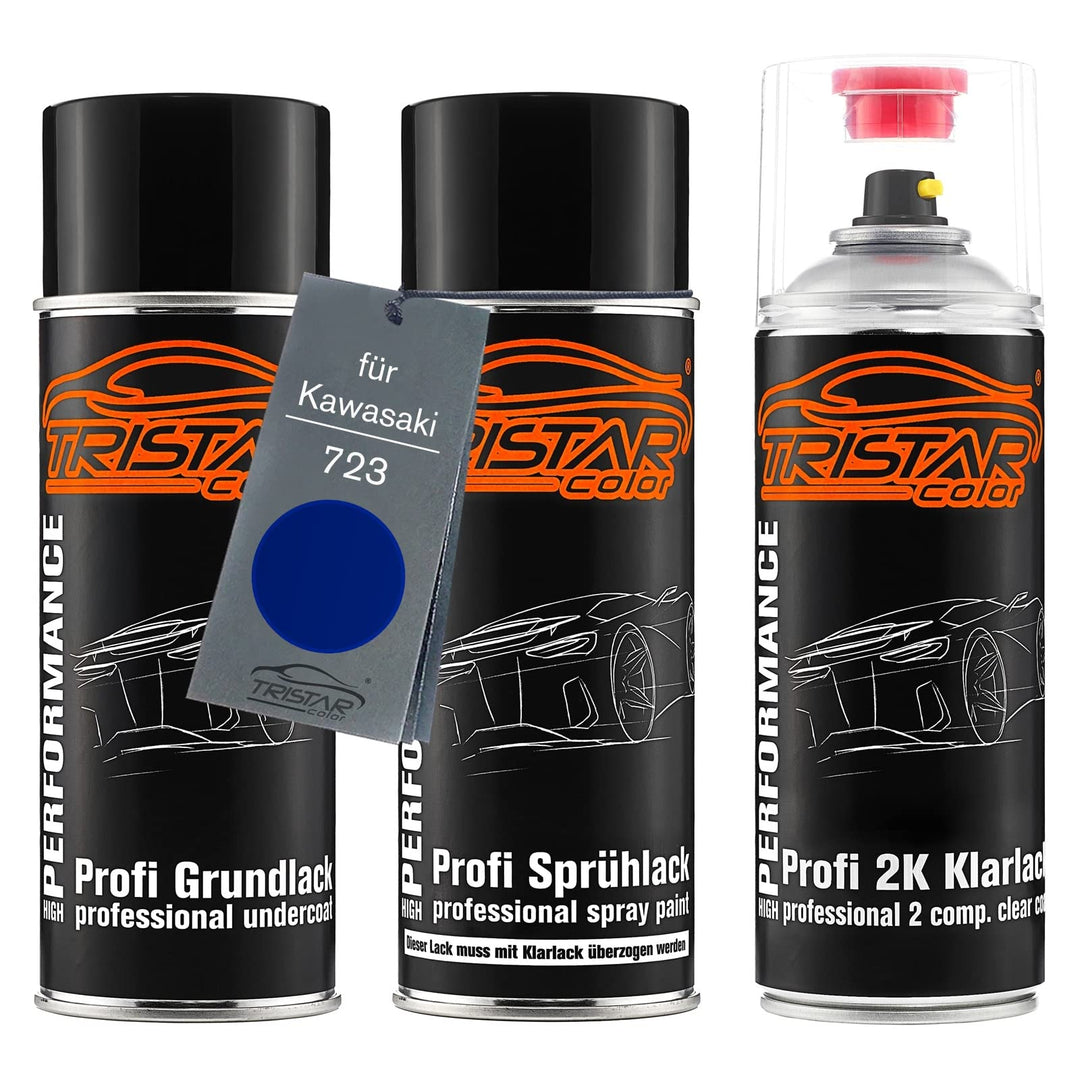 TRISTARcolor Motorradlack 2K Spraydosen Set für Kawasaki 723 Candy Plasma Blue Grundlack Basislack 2