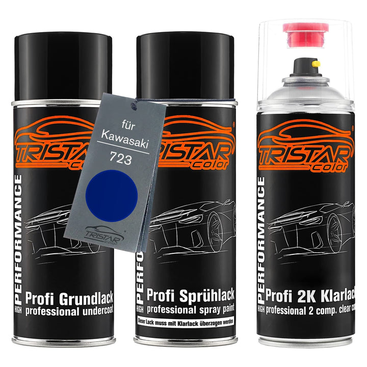 TRISTARcolor Motorradlack 2K Spraydosen Set für Kawasaki 723 Candy Plasma Blue Grundlack Basislack 2