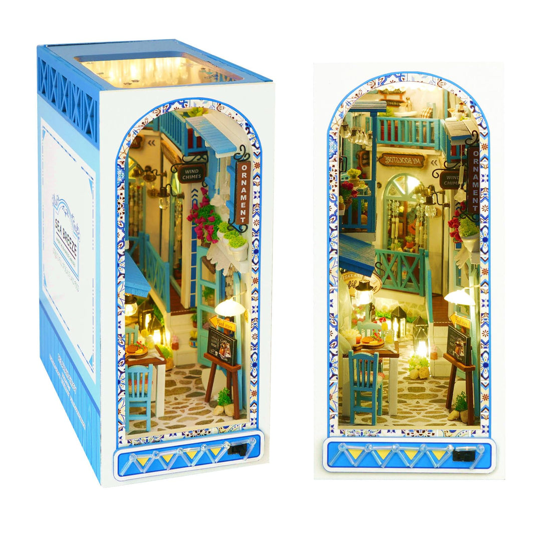 Cuteefun DIY Book Nook Kit, mit LED und Werkzeug -Meeresbrise | Miniatur Puppenhaus Kit, Buchstützen