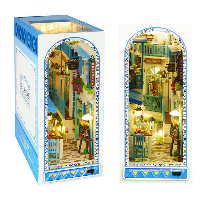 Cuteefun DIY Book Nook Kit, mit LED und Werkzeug -Meeresbrise | Miniatur Puppenhaus Kit, Buchstützen