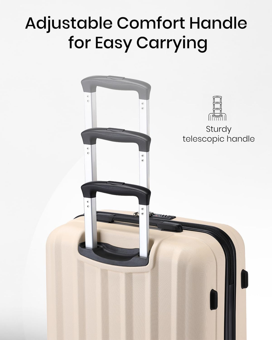 KONO Koffer Trolley Mittelgross Hartschale ABS Reisekoffer Rollkoffer Suitcase (Beige, L) Beige L, B
