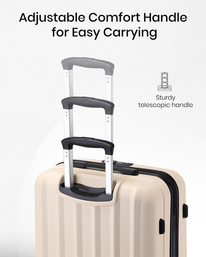 KONO Koffer Trolley Mittelgross Hartschale ABS Reisekoffer Rollkoffer Suitcase (Beige, L) Beige L, B
