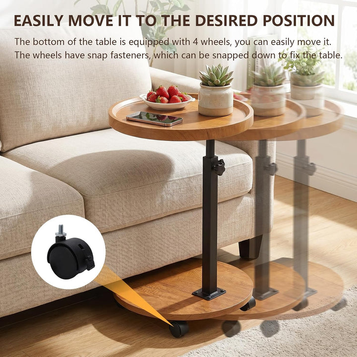 Beistelltisch, höhenverstellbar, um 360° drehbar, Nachttische mit Rollen für Sofa, Schlafzimmer, Bür