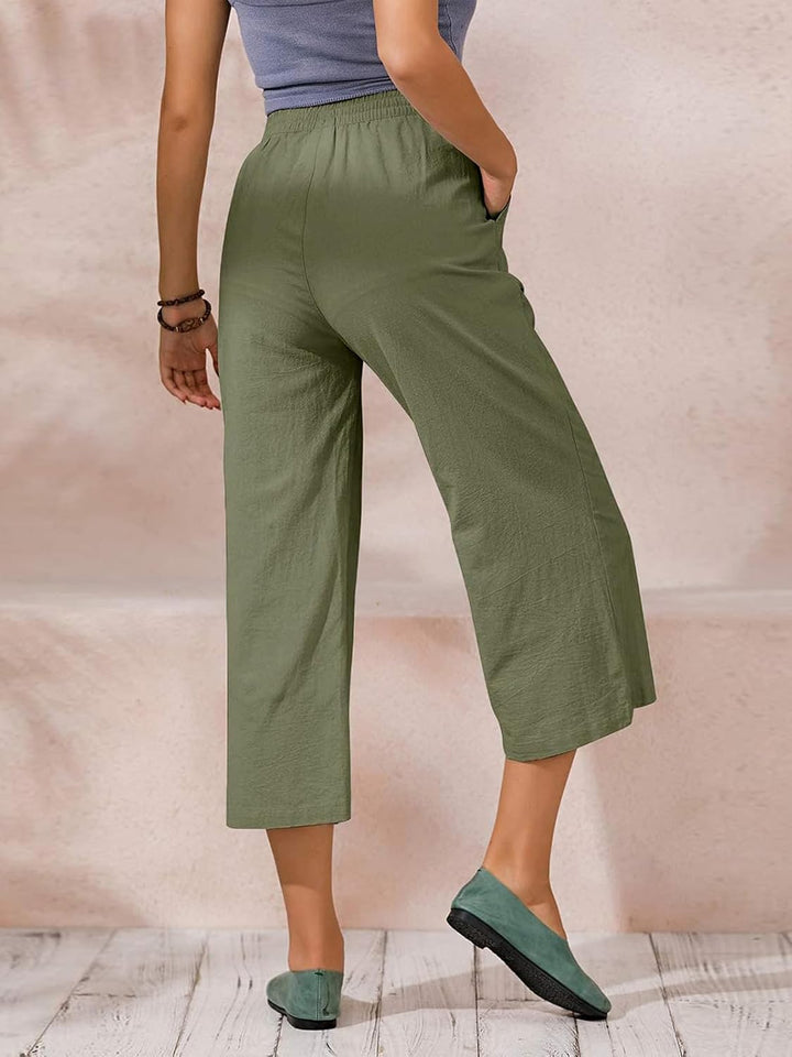 Ecupper Capris Hose Damen Sommer Übergrösse Baumwolle Lässig Hose Stoffhose Weitehosen, Armeegrün