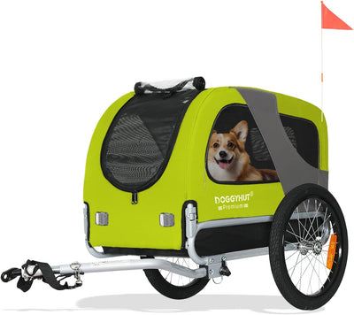 DOGGYHUT® Premium MEDIUM Fahrrad Hundeanhänger für Hunde bis 23 kg Fahrradanhänger Klappbar GRÜN, GR