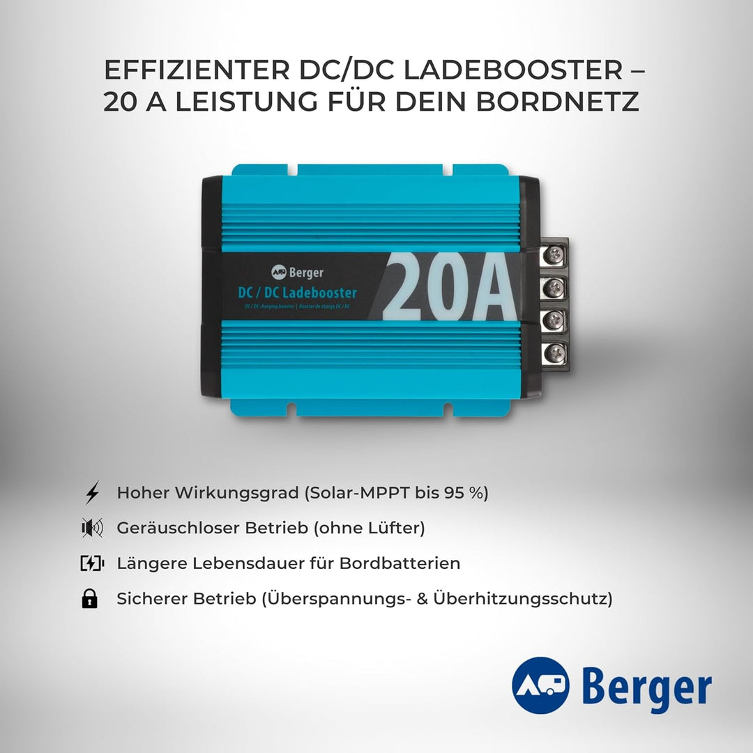 BERGER DC/DC Ladebooster BCD 20 | 12V Batterieladegerät mit MPPT | Geräuschlos & kompakt | Kompatibe