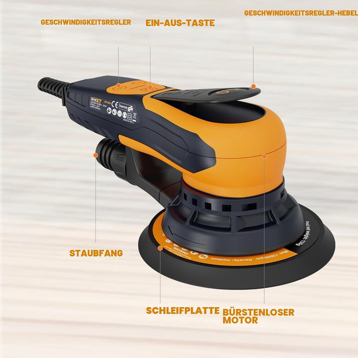 Bürstenlose MAXXT Elektroschleifer 350 W, Scheibe 150 & 125 mm, Exenterschleifmaschine 5.0 mit Dreik