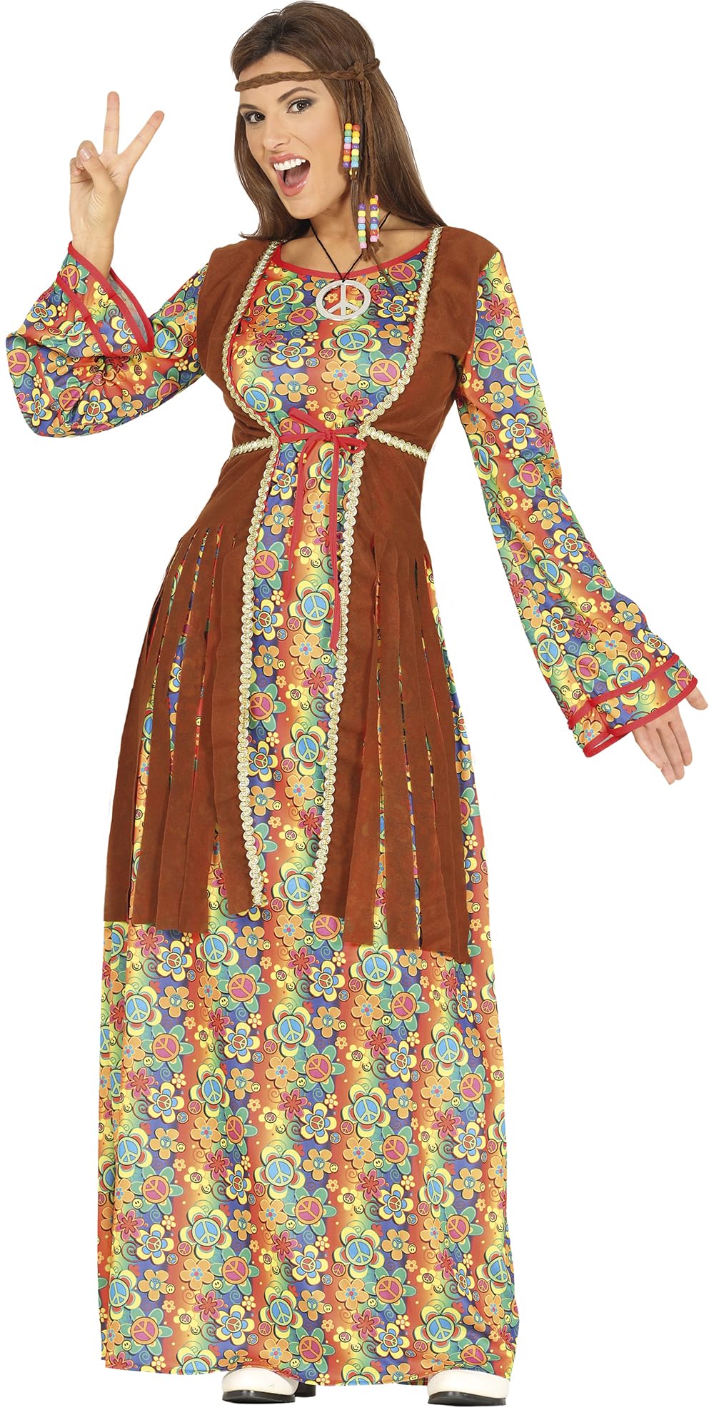 FIESTAS GUIRCA | Damen Hippie Kostüm - Kleid und Weste - 60er Jahre, Retro und Boho Stil für Kostümp