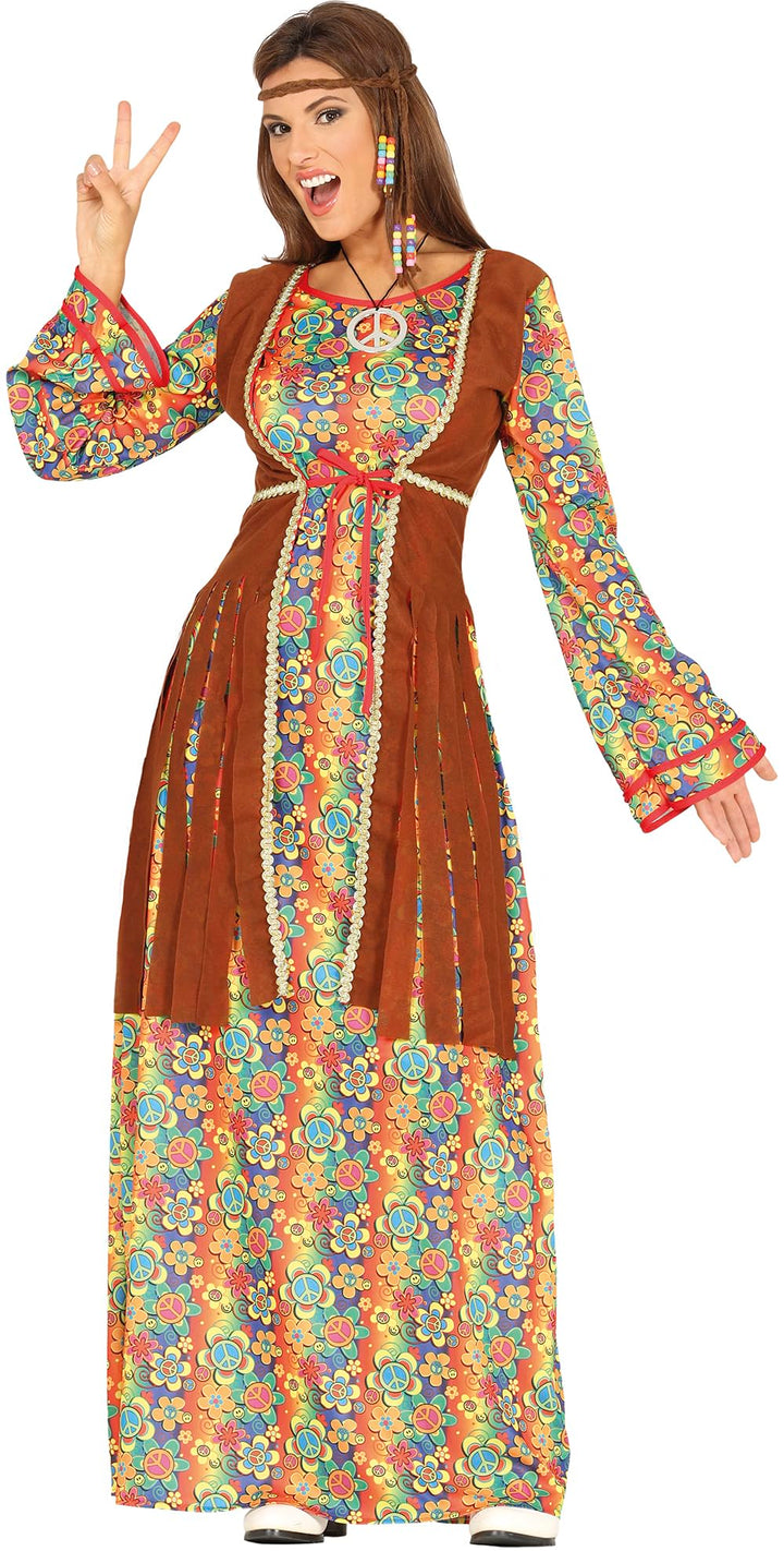 FIESTAS GUIRCA | Damen Hippie Kostüm - Kleid und Weste - 60er Jahre, Retro und Boho Stil für Kostümp