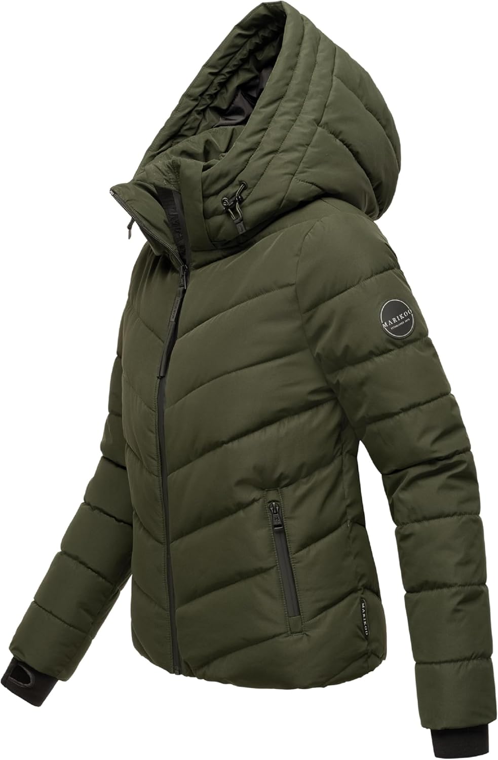 MARIKOO Damen Winterjacke warme Steppjacke mit abnehmbarer Kapuze Samuiaa XVI XS-3XL S Dark Olive, S