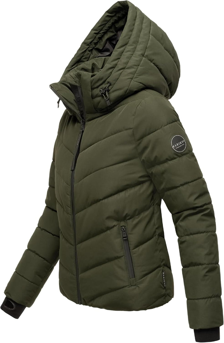MARIKOO Damen Winterjacke warme Steppjacke mit abnehmbarer Kapuze Samuiaa XVI XS-3XL S Dark Olive, S