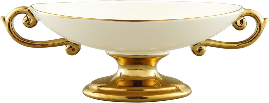 fanquare Weiss Porzellan Schale auf Fuss mit Goldrand, Tafelservice Essservice, Ideal als Desserttel