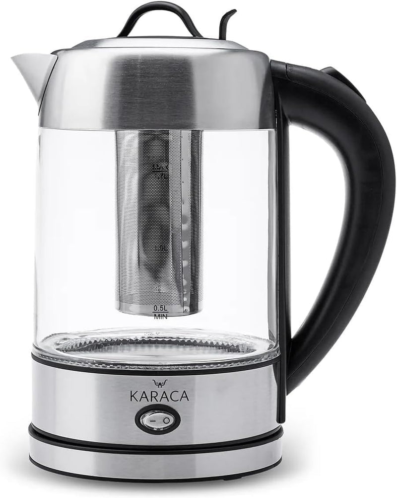 Karaca Wasserkocher Glas 1.7 Liter, Led-Beleuchtung Inox, Edelstahl Kettle, BPA Frei, 2200 Watt, 10/