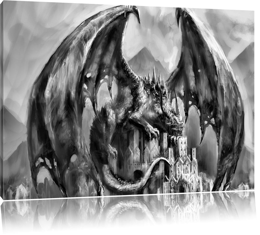 Monocrome, Dragon castle, Format: 100x70 auf Leinwand, XXL riesige Bilder fertig gerahmt mit Keilrah