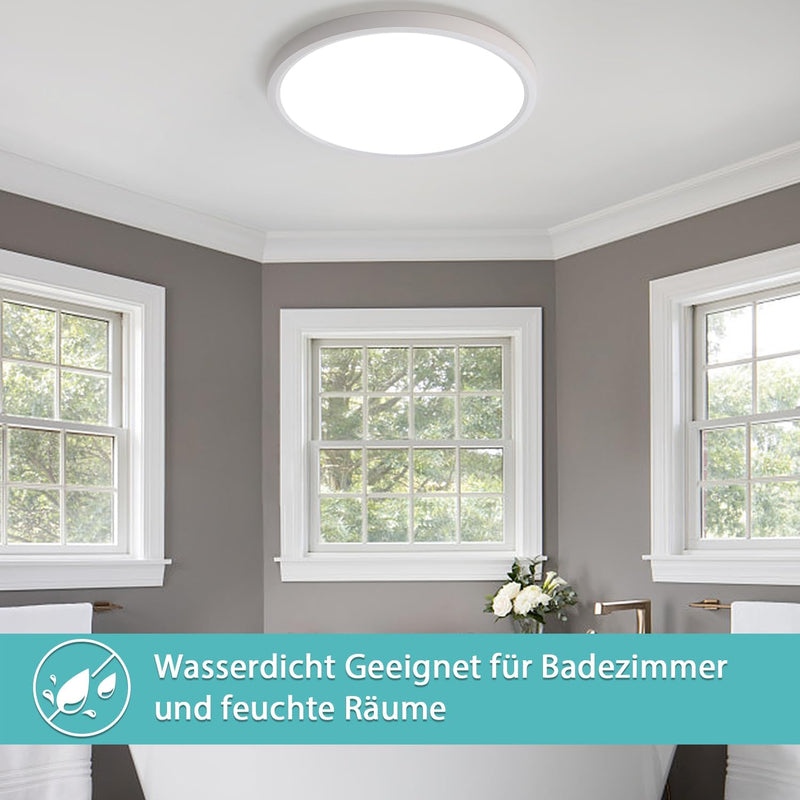 JDONG 24W Deckenlampe 4000K Neutralweiss Runde Modern Badezimmer LED Deckenleuchte IP44 Wasserdichte