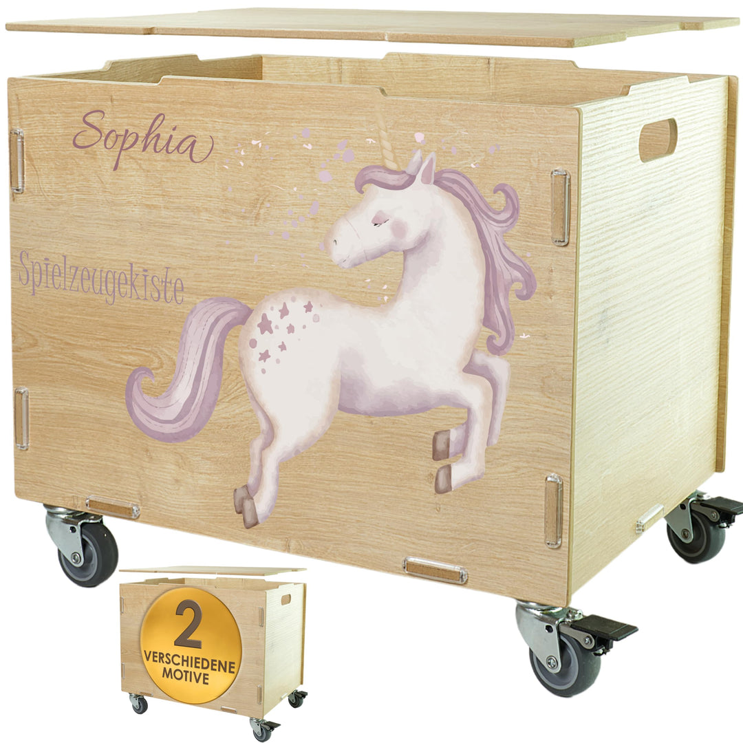 Peronalisierbare Aufbewahrungsbox mit Einhorn Kinder-Motiv (33x45,5x34,5cm + 6cm Räder-Höhe) Aufbewa