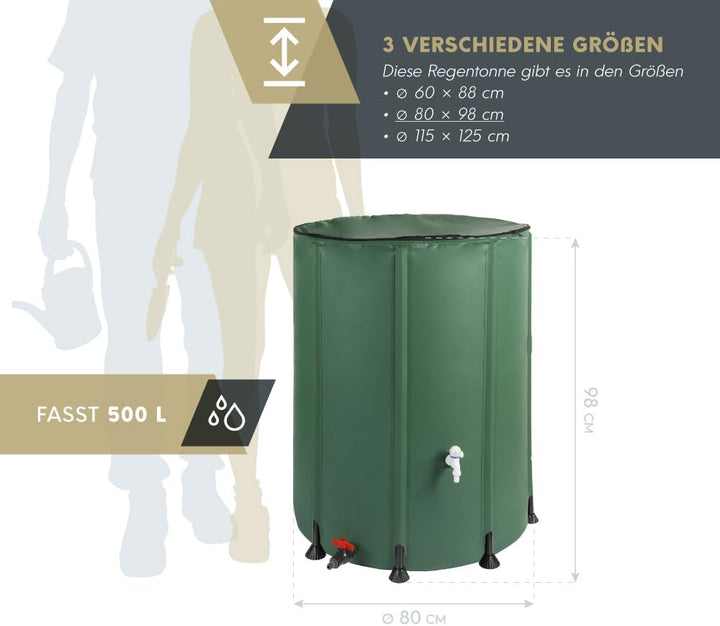 WESTMANN Faltbare Regentonne | 500 Liter Grün | Regenwassertank & Regenfass zum Sammeln von Regenwas
