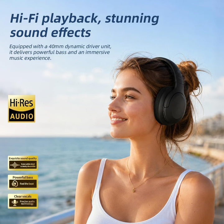 Kabelloser Bluetooth-Kopfhörer mit Geräuschunterdrückung, Over-Ear-Kopfhörer, 100 Stunden ultralange