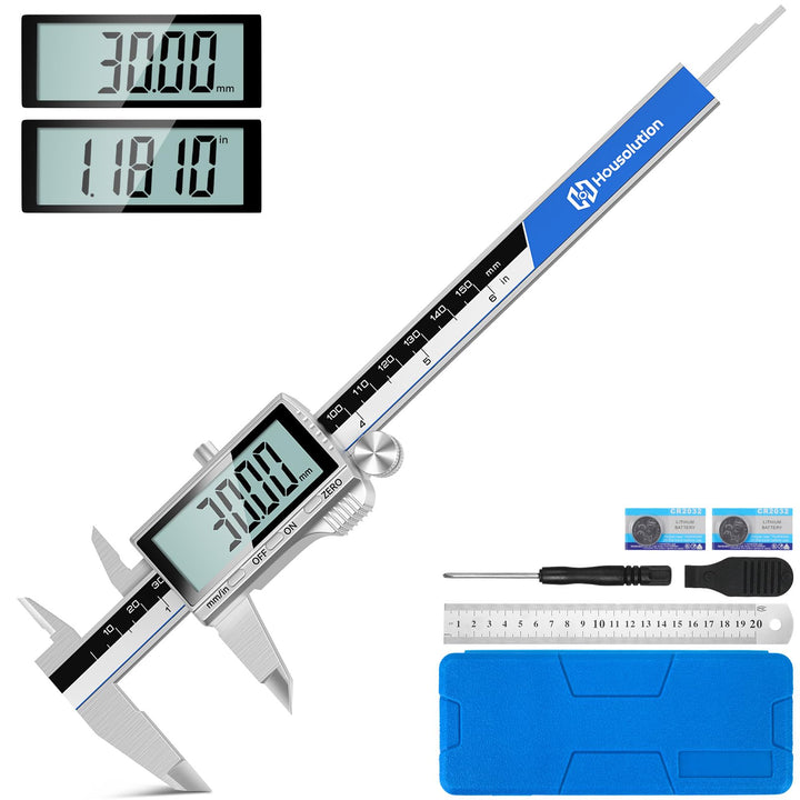 Housolution Digitaler Messschieber, 6Zoll Messschieber mit grossem LCD-Bildschirm, Zoll/MM-Schalter,