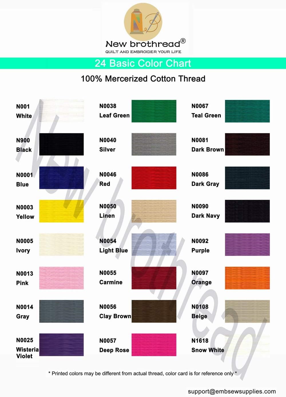 New brothread 24 Grund Farben Mehrzweck 100% Mercerisierte Baumwollfaden 30WT (50S/3) 600M zum Quilt