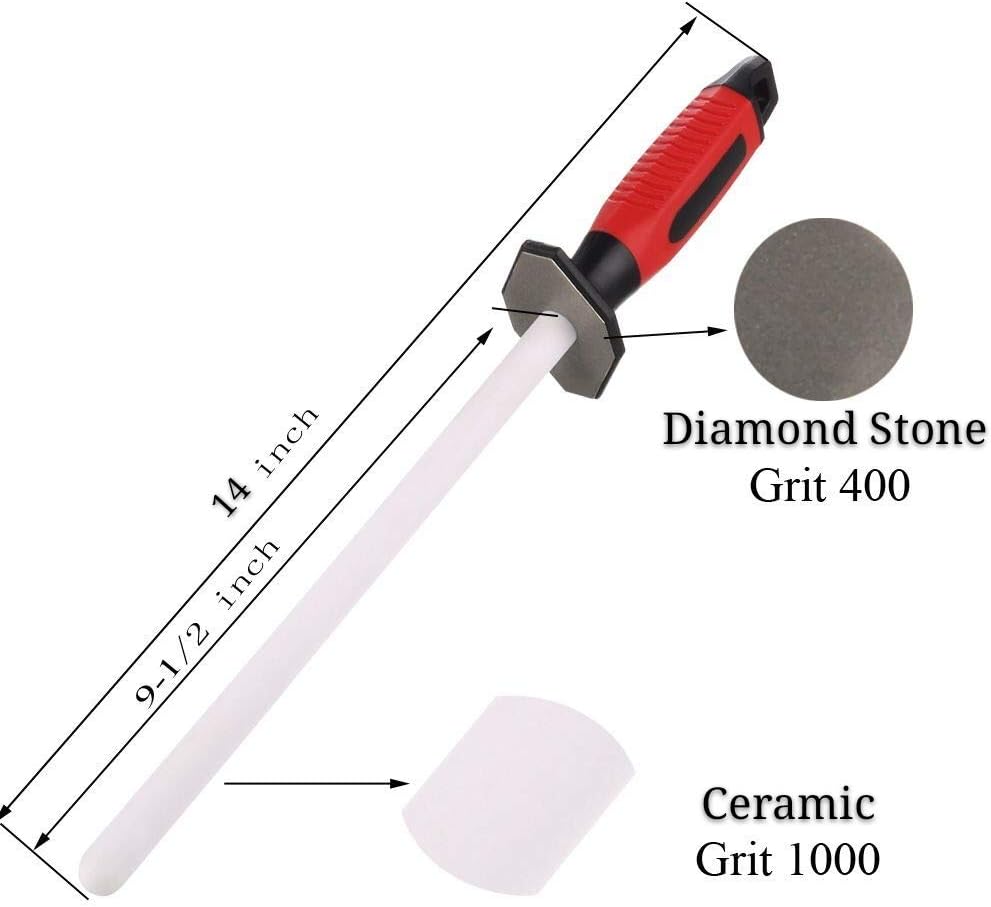 35,6 cm Schleifstab/Schärfstab, 2-in-1 Diamant/Keramik (Körnung 400/1000), Messerschärfer für grobes