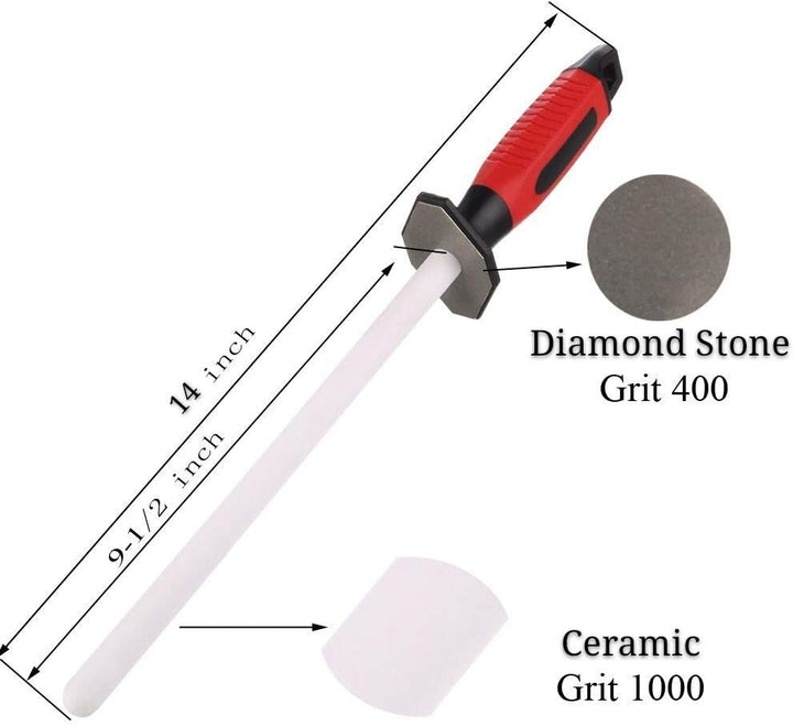 35,6 cm Schleifstab/Schärfstab, 2-in-1 Diamant/Keramik (Körnung 400/1000), Messerschärfer für grobes