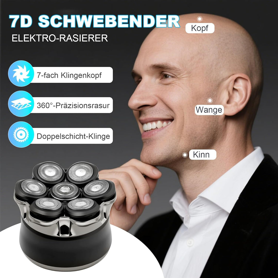 Carehabi Glatzen Rasierer Herren, Glatzenrasierer Elektrisch IPX6 Wasserdicht Magnetisch 7D Schweben