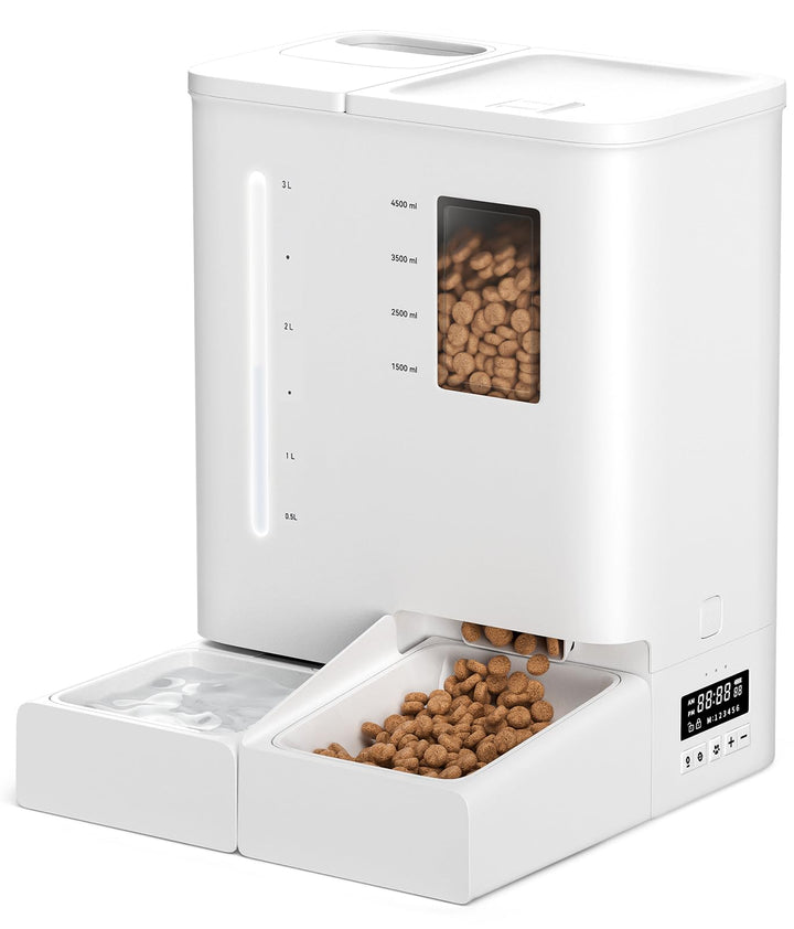 Futterautomat Katze und Katzenbrunnen 2-in-1, 5L Automatischer Futterspender Hunde mit Programmierba