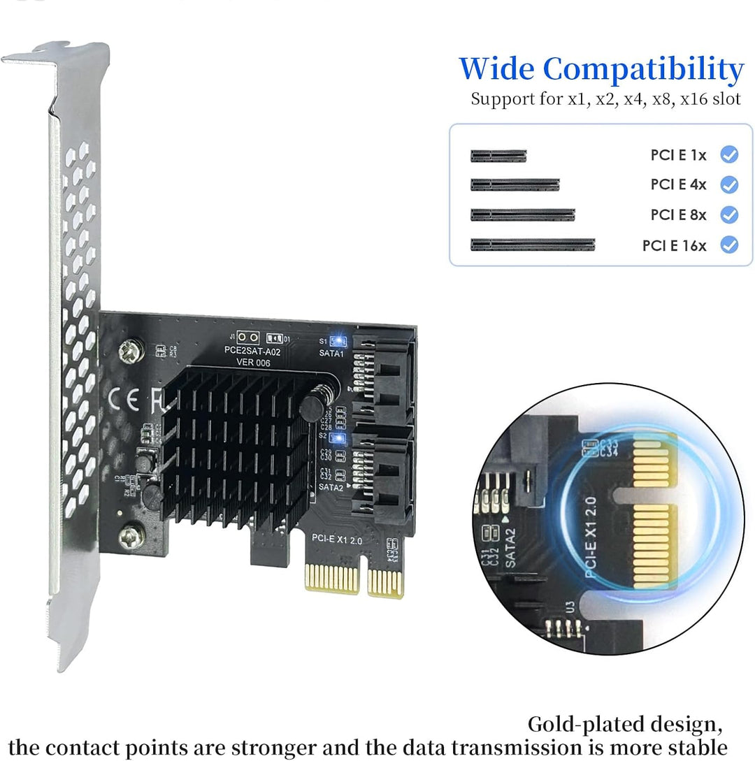 PCI-E zu SATA3.0 Erweiterungskarte 2 Ports, PCIe SATA III 6Gbps Max Speed Controller Karten für PCI-