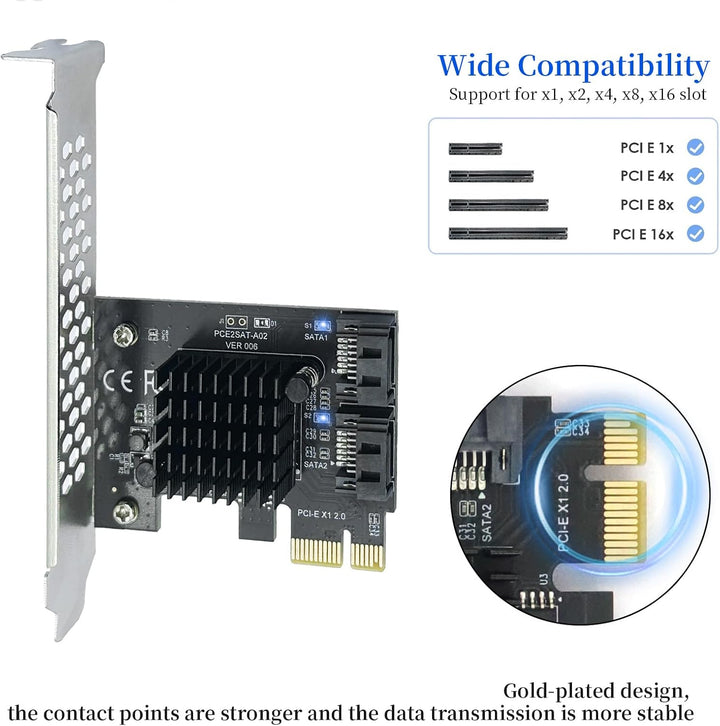 PCI-E zu SATA3.0 Erweiterungskarte 2 Ports, PCIe SATA III 6Gbps Max Speed Controller Karten für PCI-