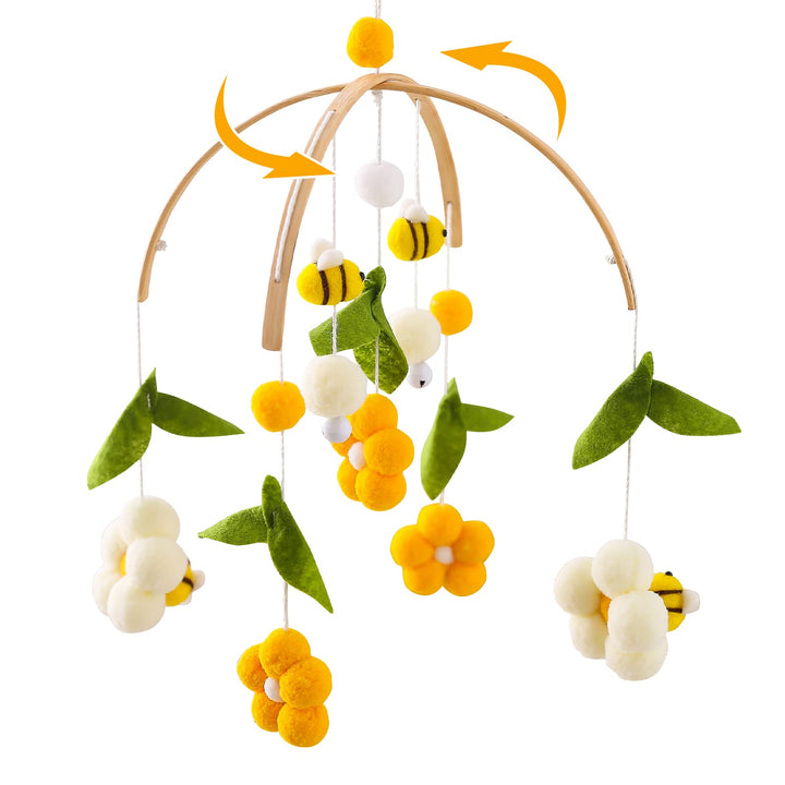 Youuys Mobile Baby Holz mit Filzbällen, Bienen und Blumen Baby Mobile Windspiel, Bettglocke Anhänger