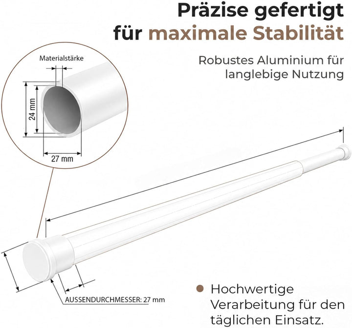 Aquabad® Hastaflex Teleskop 190-300 cm Duschvorhangstange ohne Bohren, Weiss, für Dusche und Fenster
