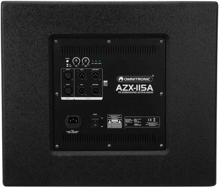 Omnitronic AZX-115A PA-Subwoofer aktiv 400W | Aktiver 15"-Bassreflex-Subwoofer mit 400 W RMS, 8 Ohm