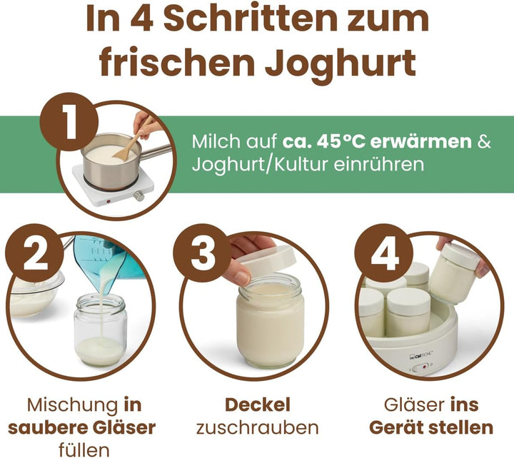 Clatronic Joghurtmaschine/Joghurtbereiter/Joghurt-Maker JM 3344 für (greek) Yoghurt, Frischkäse & Qu
