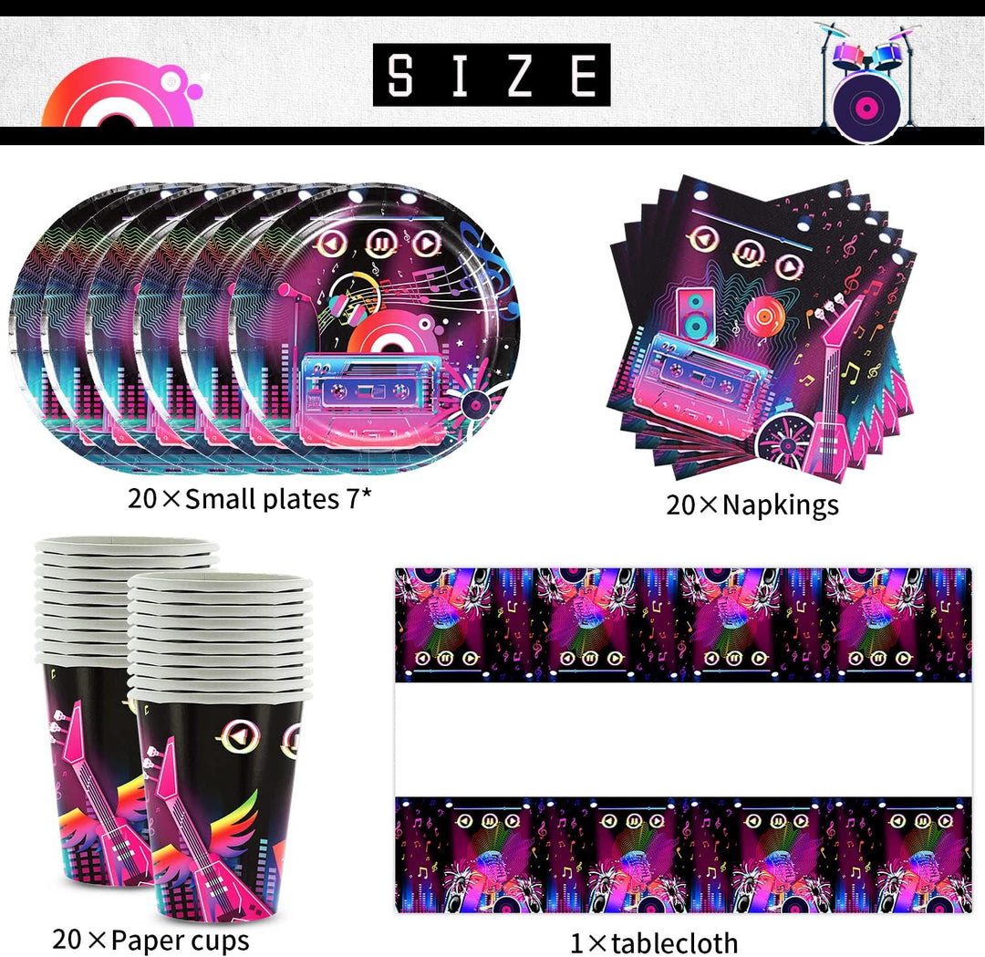 61Stk Party-Set Disco für Kindergeburtstag mit Teller + Becher + Servietten +Tischtücher Deko Disco