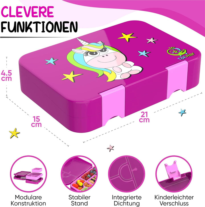 TAKWAY Brotdose Kinder mit Fächern 4+2 - robust & kinderfreundlich - Bento Box Lunchbox für KiTa Sch